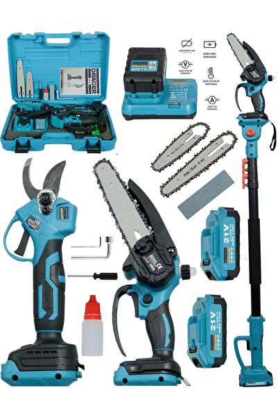 pro drager Akülü Şarjlı Dal Budama Otomatik Yağlamalı Testere Makas Ve Teleskopik Uzatma Kolu 3Lü Kombin