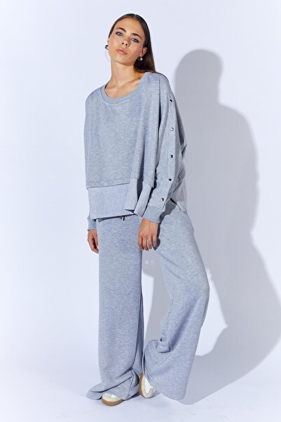 TENA Γυναικείο φούτερ με λαιμόκοψη με μανίκια με κουμπώματα, γκρι μελανζέ