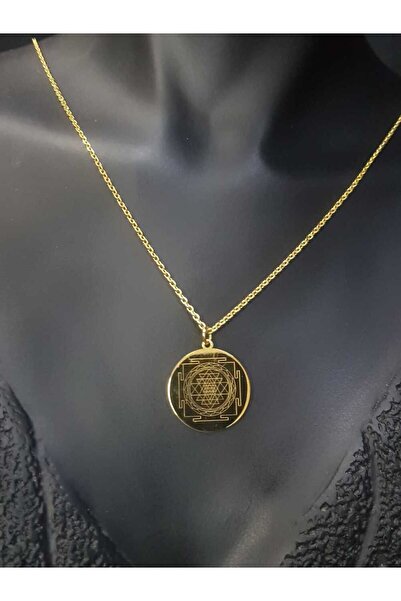 GWOMA Gümüş Kolye - Sri Yantra V Yaşam Çiçeği Sarı Renk 925 Ayar Gümüş Çift Yönlü Kazıma Kolye