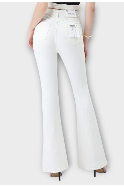 Elis Fashion Women's white flared high-waisted jeans