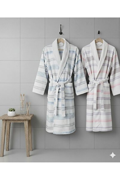 Coton Delux %100 Pamuklu Çizgili Peştemal Bornoz - Yetişkin