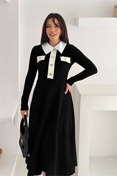 Dipmoda Γυναικείο φόρεμα με χρυσά κουμπιά Midi μήκος DPK4327