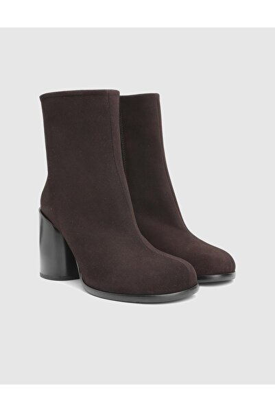 İLVİ Rabit Genuine Suede Leather Brown Women's Heeled Boots