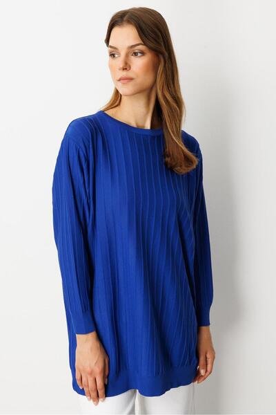 accort Çizgi Desen Pamuklu Triko Tunik-SAX