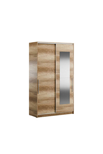 Adore Mobilya Elit Plus Aynalı Sürgülü Gardırop-Açık Ceviz (Tori) 120x207x52 cm (GxYxD)