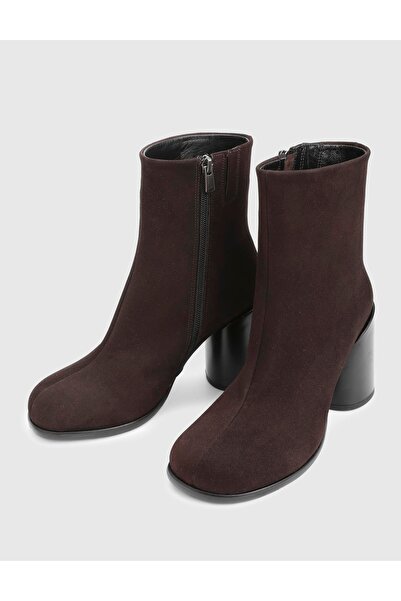 İLVİ Rabit Genuine Suede Leather Brown Women's Heeled Boots