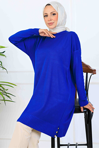 benguen Tunica mercerizata cu maneci cu model K5012 Saks Blue