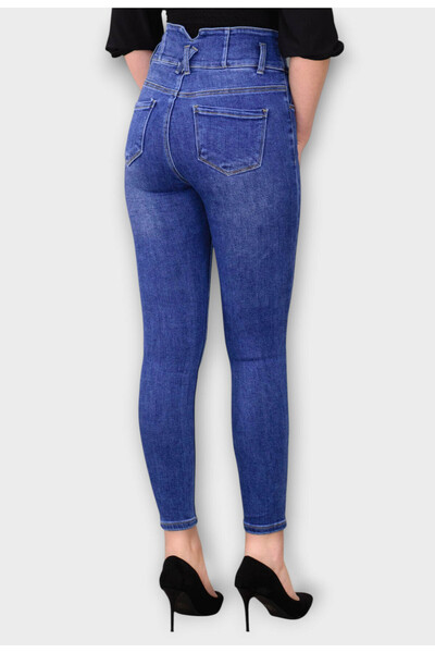 Elis Fashion Women's Blue Skinny Jeans with High Waist Corset Type