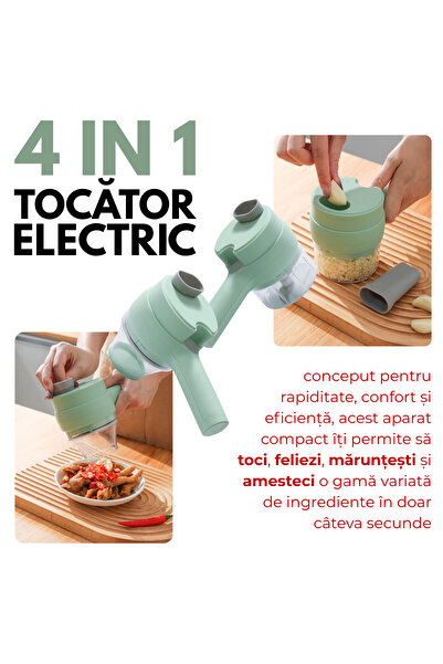 OEM 4 in 1 Electric Portable Chopper, Portable, 2 Blades, 2 Containers, Type-C Power Supply, Green