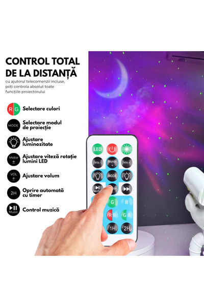 OEM Galaxy Astronaut Projector, Bluetooth Speaker, Night Light, 360° Adjustable, Mobile Arms, White