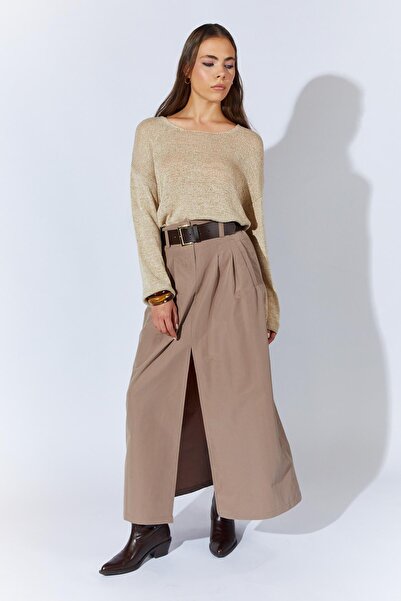 TENA Women's Mink Front Slit Long Belted Skirt