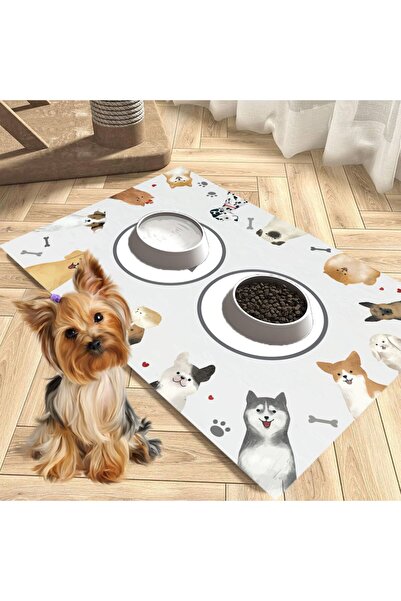 Baskı Madeni Kedi Köpek Besleme Su Mama Kabı Altlığı Leke Tutmaz, Vinil Paspa...