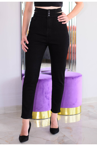 Elis Fashion Women's black high-waisted jeans with cutouts