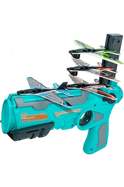 KlaussTech Pistol lansator de avioane de jucărie, 4 avioane, albastru