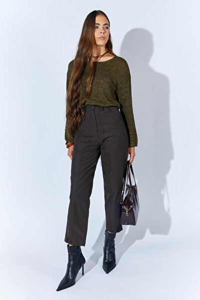 TENA Women's Coffee-Colored Buttoned Double-Stitched Pants