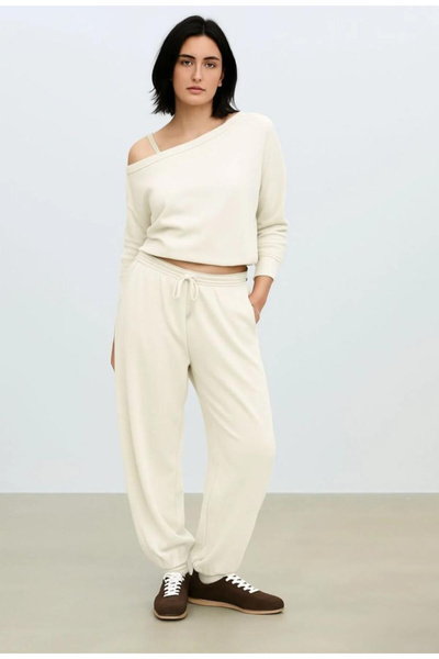 npLStore Women's New Boat Neck Sweatshirt Sweatpants Two-Piece Bottom Top Set