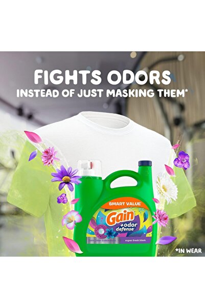 GAIN + Odor Defense Liquid Laundry Detergent Super Fresh Blast Scent, HE Compatible, 107 Loads 154 f
