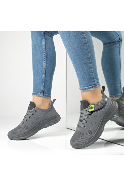 Modlet.ro Women's grey lace-up sneakers with thick sole MOD13220