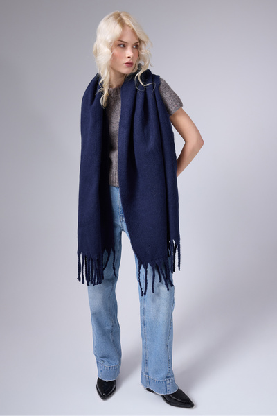 myfirstsea Puffy Yumuşak Dokulu Şaçakalı Kadın Atkı Şal - Kışlık Sıcak ve Şık Model 50cmx210cm