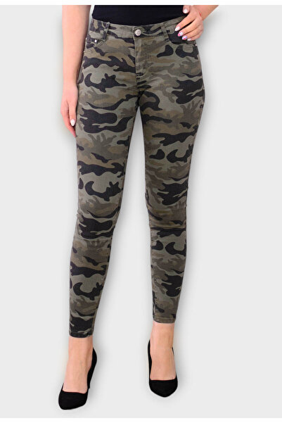 Elis Fashion Blugi de dama khaki camuflaj cu talie medie