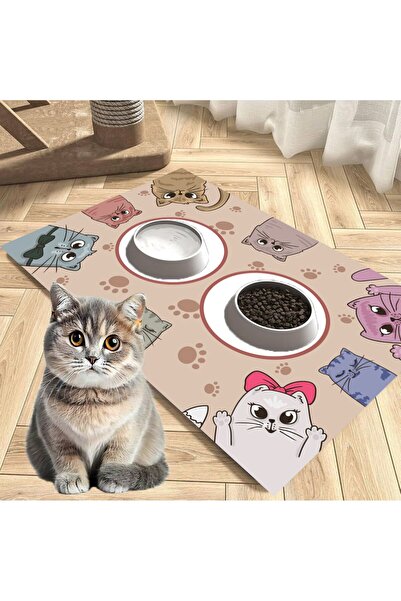 Baskı Madeni Kedi Köpek Besleme Su Mama Kabı Altlığı Leke Tutmaz, Vinil Paspa...
