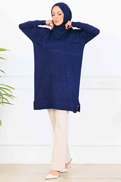 benguen تونيك مرسيريزد بأكمام منقوشة K5012 أزرق داكن