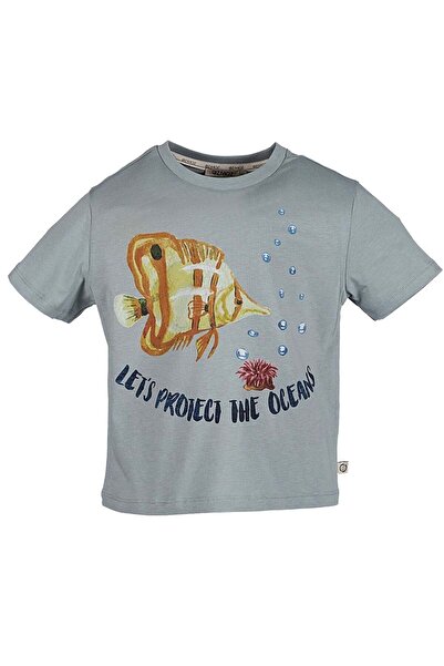 Ozmoz By Mukadder Özden Organic Fish Printed Blue Summer Boys' Tshirt