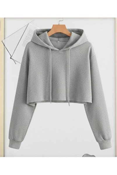 blackbonds kapusonlu kadın crop sweatshırt