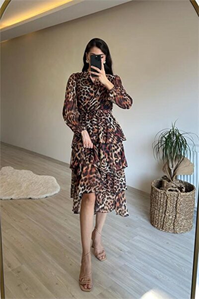 Dipmoda فستان نسائي متعدد الطبقات بنقشة DPNM014