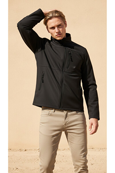 ENZİM JEANS Men's Softshell Jacket with Fleece Inside Waterproof Windproof Outdoor Jacket