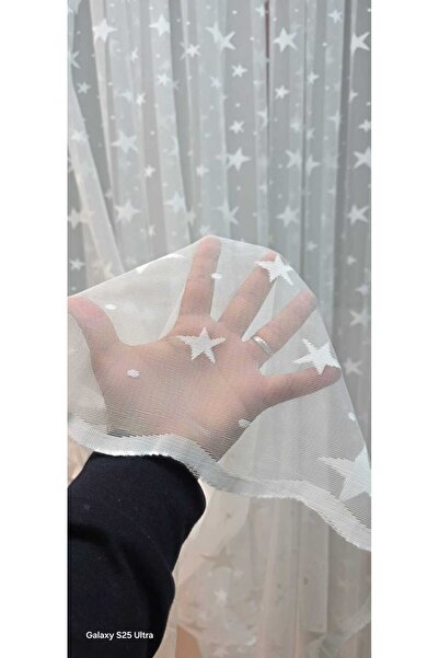 TREND Örme tül perde yıldız desenli orta pile [1X2,5] ütü istemez