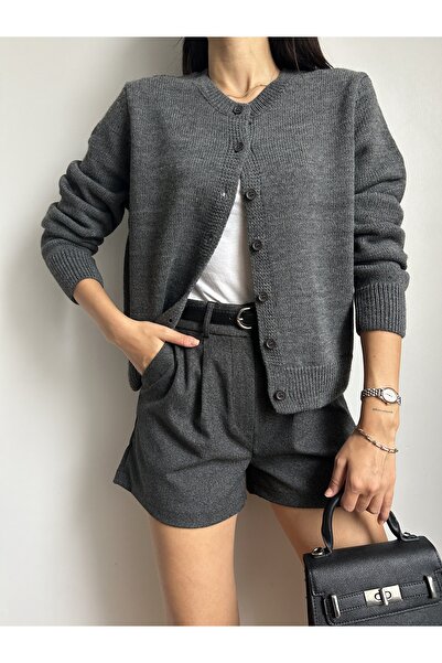 LOTUS CITY Smoked Crew Neck Buttoned Knitwear Cardigan