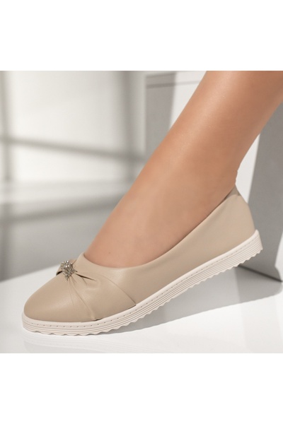 BMoD Balerini bej pentru femei cu accesoriu decorativ MOD13564