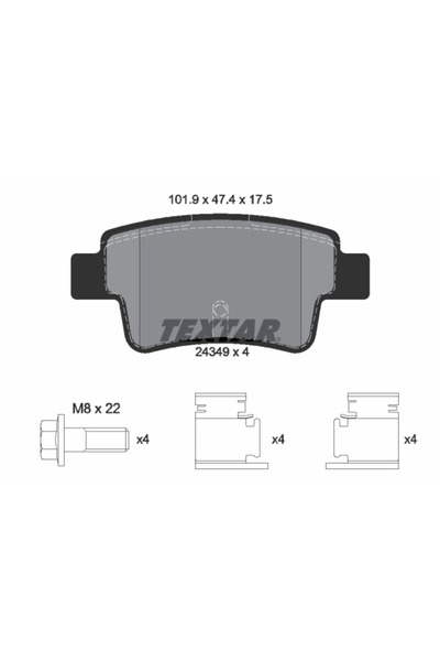 TEXTAR Комплект накладки дискови спирачки Abarth Grande Punto Fiat Punto
