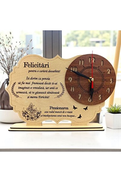OEM Personalized wooden clock with personalized message, gift for retiree, model 2 – 30x20 cm, cream
