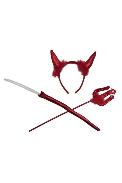 OEM 3-piece costume set for carnival or Halloween, headband with horns, trident and tail, MAS-203