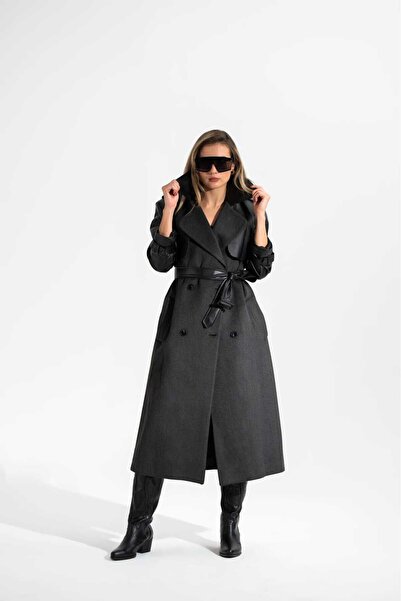 roibyardaözmen Palton cu detaliu din piele în partea de sus