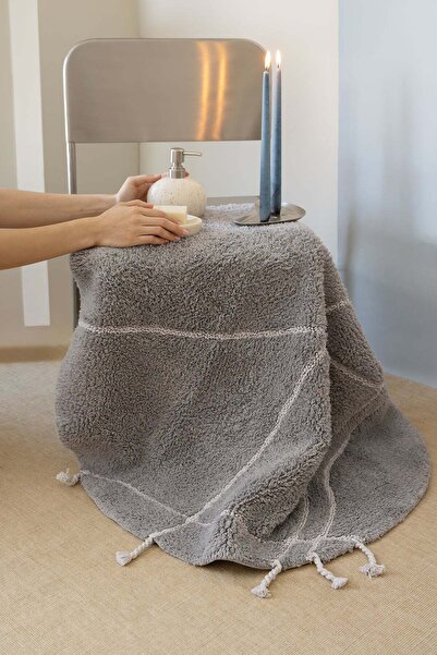 İrya Travertine Round Bath Mat 100% Cotton 100X100 Gray