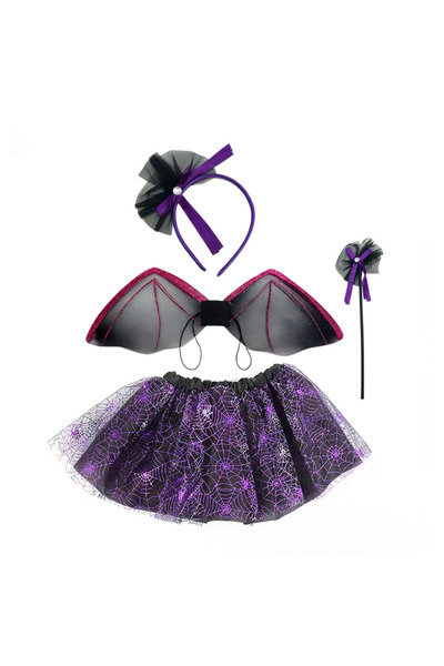 OEM Set costum de Liliac pentru Halloween cu 4 piese, fustita, aripi, bentita si bagheta, MAS-206