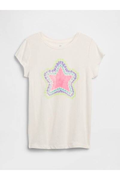 GAP Kız Çocuk Beyaz Grafik Baskılı T-Shirt
