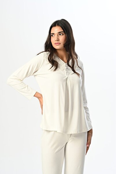 LOHOUSE Women's Gray Furry Design Winter Long Sleeve Maternity Pajamas Set with Dressing Gown 3-Piece Maternity Pajama Set