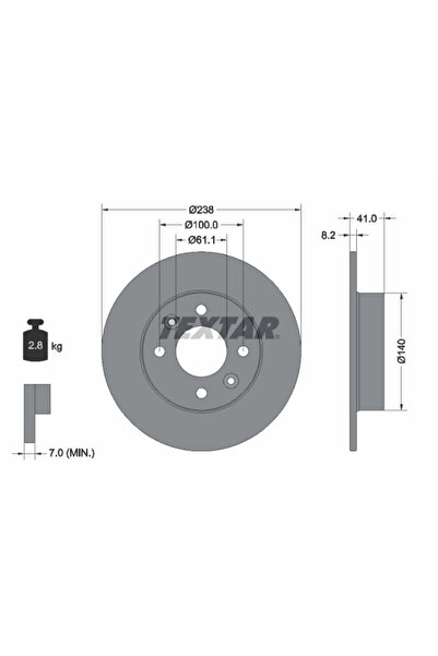 TEXTAR Disc Frana Renault Clio 1/Rapid Autoutilitara/Limuzina Spatioasa/Super 5