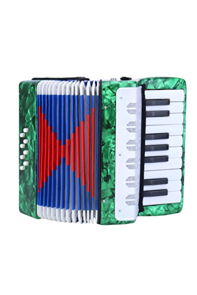 KlaussTech Acordeon de jucărie cu 17 clape și 8 butoane de bas, verde, 23 cm