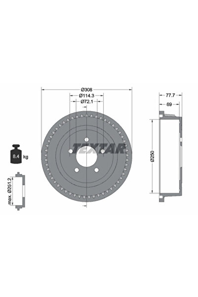 TEXTAR Tambur Frana Chrysler Caravan/Voyager / Grand Voyager 3/Voyager 4 Dodg...
