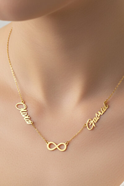 ZOLESSA Kişiye Özel 2 İsim ve Sonsuzluk Simgesi Altın Kaplama Kolye Sevgiliye Şık Takı Hediyesi