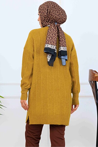 benguen Πλεκτό με σχέδιο Tunik K6003 Λαδί Πράσινο