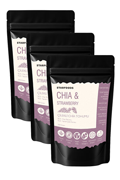 STARFOODS 3 Paket Chia Tohumu & Yaprak Çilek Çilekli Chia Tohumu Chia Seeds &...