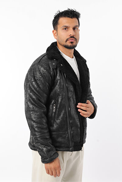 Rodrigo Men's Fur-Lined Windproof Patterned Zippered Suede Coat