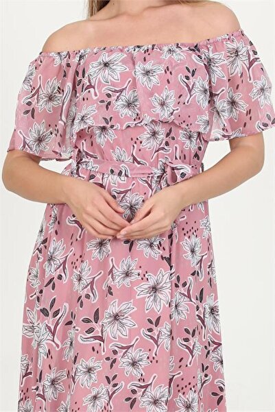 Dipmoda γυναικείο φόρεμα σιφόν με μοτίβο με γιακά μαντόνα RY10037