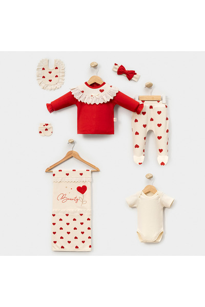 ZEYNUKO Baby Girl Heart-Embellished Lace Beauty Blanket 0-3 Months 7-Piece Newborn Hospital Release Zibin Set